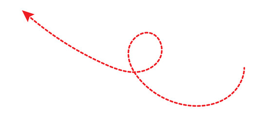 long dotted arrow icon vector illustration. long Red dashed arrows on white background. Dashed lines. Direction, way or pointer. Red hand drawn wavy curve dotted arrow icon vector. 