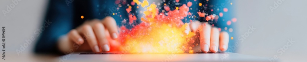 Poster Immersive Digital Transformation AI-Powered Creative Explosion Visualizing Innovative Tech Breakthrough with Dynamic Particle and Generative Design Narrative
