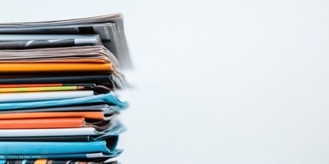 Digital Transition Visualization Minimalist Stack of Print Media Journals Symbolizing Information Evolution, Content Transformation, and Media Consumption Trends