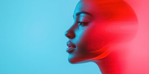 Cybernetic Identity Visualization Immersive Digital Portrait Exploring Gen Z Aesthetic with Vibrant Duotone Color Gradient - Futuristic Personal Branding Concept