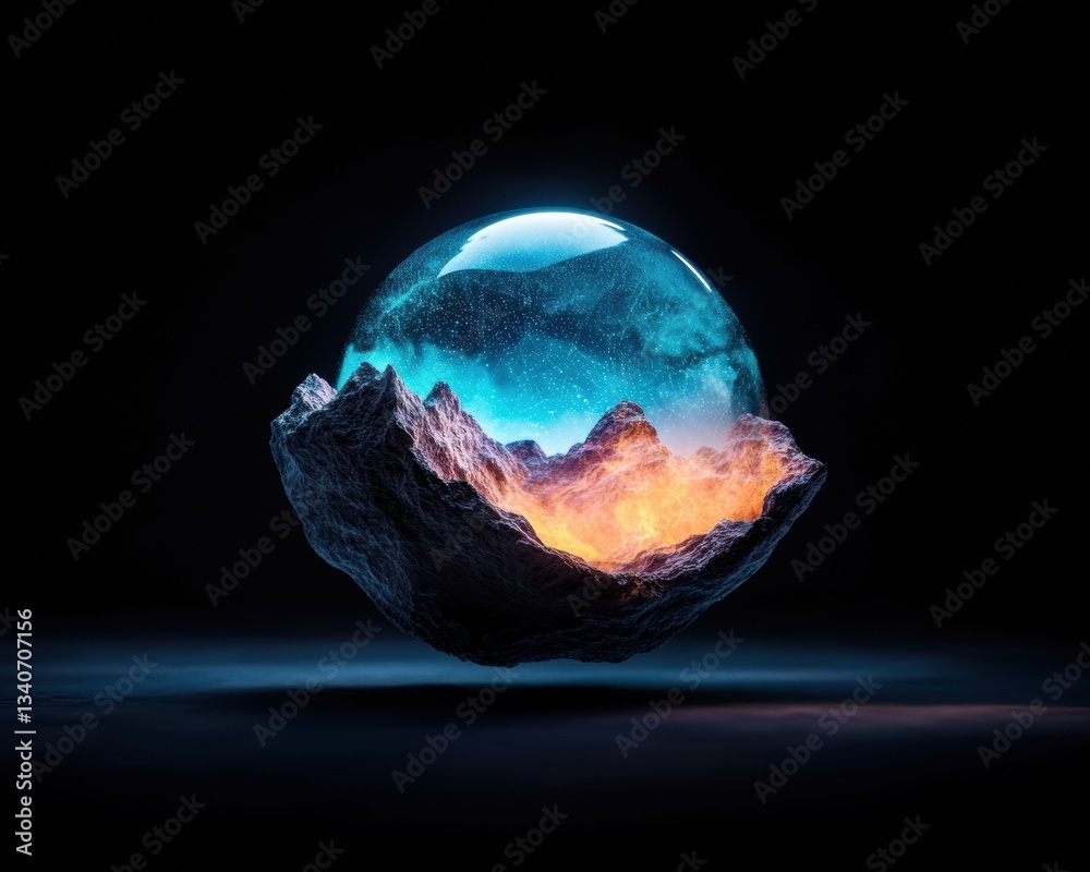 Poster immersive digital dreamscape next-gen ai visualization of cosmic mountain realm with ethereal hologr