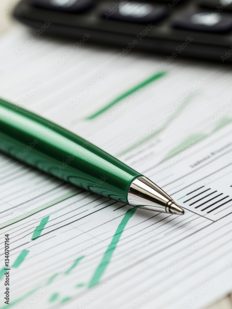 Poster minimalist financial risk analysis emerald green precision pen on data visualization grid - strategi