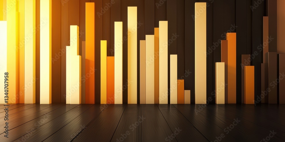 Leinwandbilder Abstract representation of data visualization with vertical bars in warm hues against a dark background, creating a modern and dynamic look.
