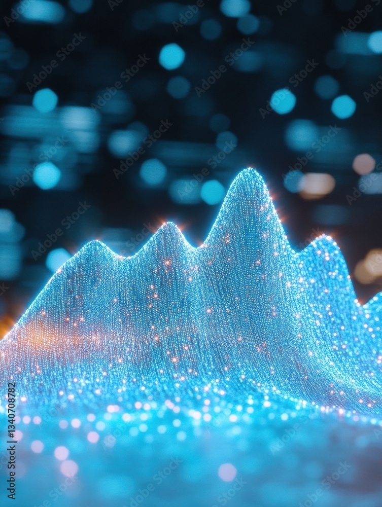 Fototapete Quantum Visualization Immersive Digital Topography of Data Analytics with AI-Driven Neural Network Landscape in Luminescent Blue Holographic