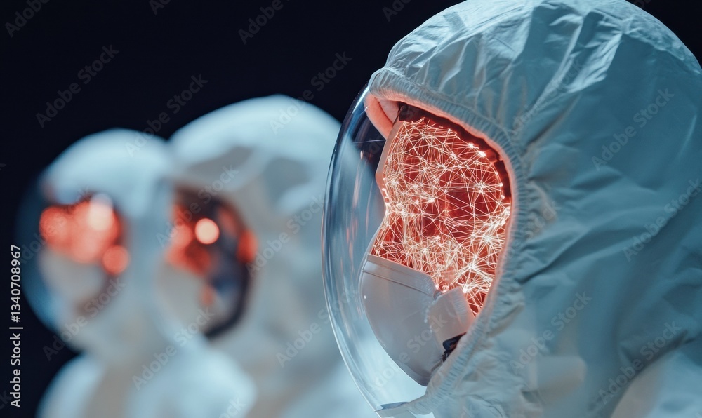 Aufkleber Neurotech Frontiers AI-Driven Bioengineering Visualization - Immersive Research Exploring Neural Networks in Cutting-Edge Protective Biomedicine