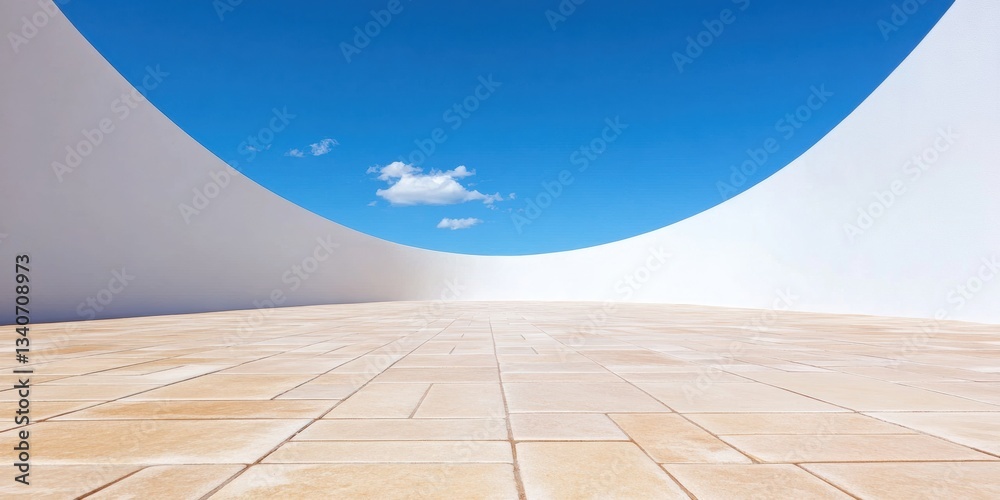 Aufkleber minimalist architectural horizon ethereal geometric space revealing infinite blue sky - innovative d