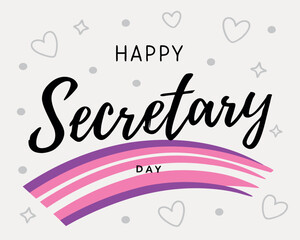 Happy Secretary Day handwritten style design with cute pink and yellow stripes and floral accents. Celebrate Secretary's Day with this playful and cheerful greeting card featuring hand-drawn elements.