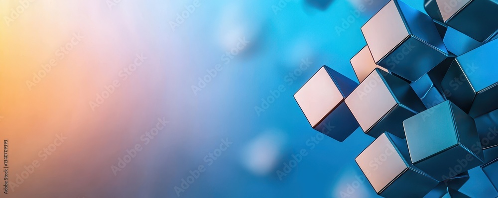Poster A close-up view of abstract blue and orange cubes, creating a modern and dynamic visual effect.