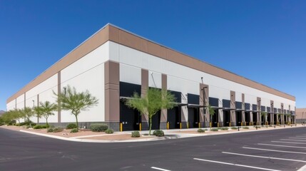Fototapeta premium Exterior of a warehouse building with open loading bays.