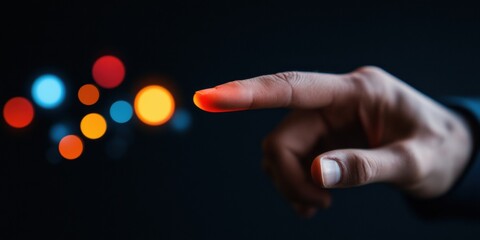 Futuristic Digital Interaction Minimalist Hand Gesture Connecting Vibrant AI Network Nodes - Innovative Tech Visualization of Next-Gen User Experience and Intelligent Interface Design