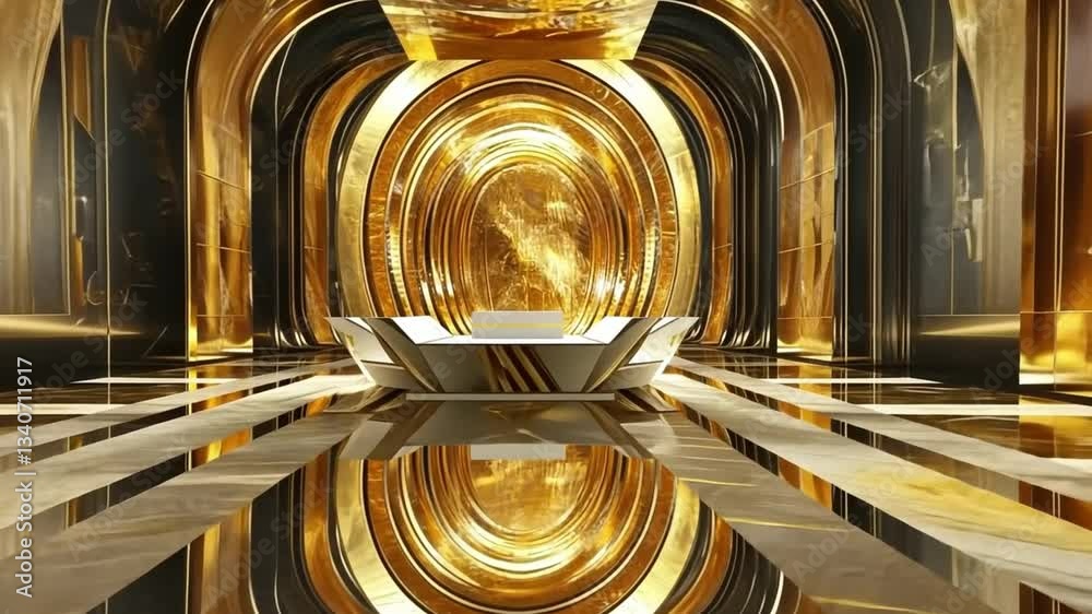 Poster a gold room with a large circular table in the center