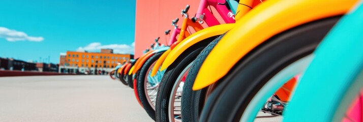 Urban Micro-Mobility Revolution Vibrant Eco-Friendly Bike and Scooter Sharing Parkway - Sustainable Transportation Design for Smart City Mobility Solutions