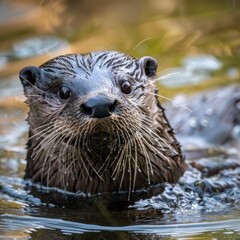 Obraz premium Close-up portrait of a sea otter. A waterfowl mammal in the wild.