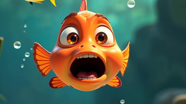 Fish with mouth wide open and big eyes, Surprised, shocked or amazed face, front view
