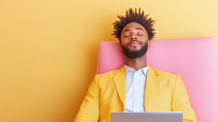 Vibrant Gen Z Entrepreneur Minimalist Workspace Aesthetic Showcasing Relaxed Digital Nomad Lifestyle with Bold Color Block Branding and Remote Work Inspiration