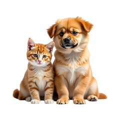 Obraz premium A Cute Puppy And Kitten Sitting Together isolated on transparent and white background 
