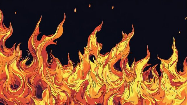 A drawing of a fire with flames reaching up to the sky