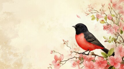 Charming design of spring flora and birds, ideal for wedding stationery and decor