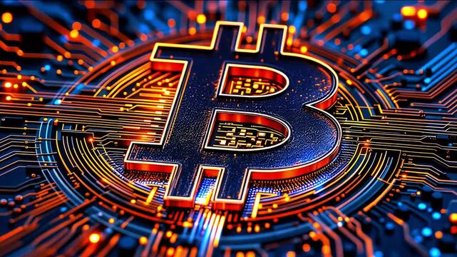 Digital representation of cryptocurrency with intricate circuitry and vibrant colors illustrating technology