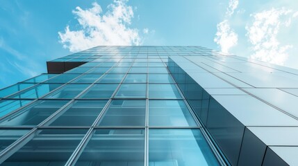 Fototapeta premium Sleek modern building with geometric shapes and glass facade.