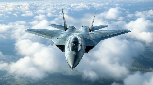 Sukhoi Su-57 Stealth Fighter Jet Soaring Above Clouds