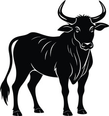 Fototapeta premium Zebu Cow Silhouette Vector Illustration