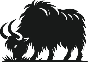 Yak grazing with head lowered animal vector silhouette