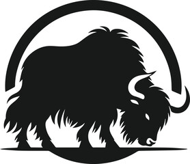 Yak grazing with head lowered animal vector silhouette
