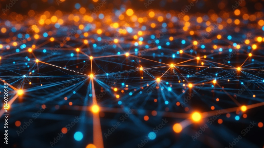 Poster glowing network connections representing blockchain technology and data flow