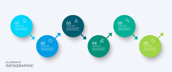 Infographic 6 steps with arrows and icons