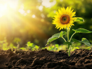 Sunflower blooming in a vibrant garden during golden hour