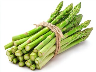 Fresh green asparagus tied with twine ready for cooking