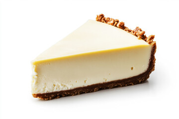 Delicious slice of creamy cheesecake on a white background