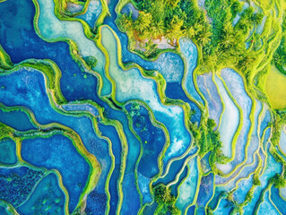Stunning aerial view of vibrant terraced rice fields in Bali