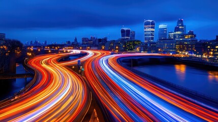 Fototapeta premium London Cityscape at Night: A Symphony of Light and Motion