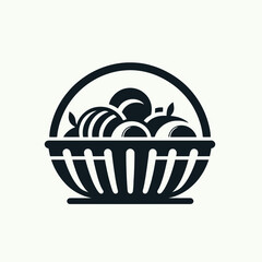 Fototapeta premium very simple flat and minimalist Fruit Basket silhouette in black on a white background