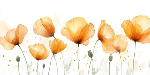 Watercolor painting of vibrant orange poppies blooming gracefully