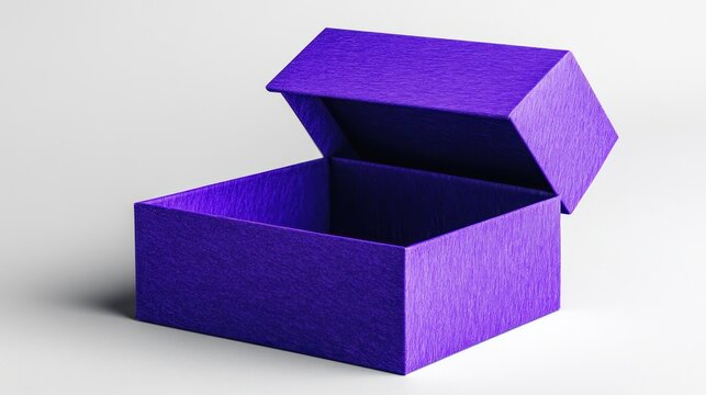 A partially opened purple gift box on a white background