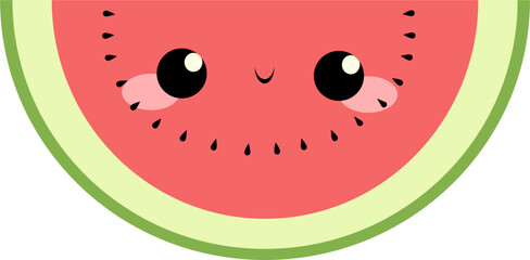 Cute kawaii slice of watermelon fruit characters with faces vector hand drawn illustration 