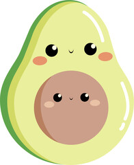Cute kawaii avocado fruit characters with faces vector hand drawn illustration 