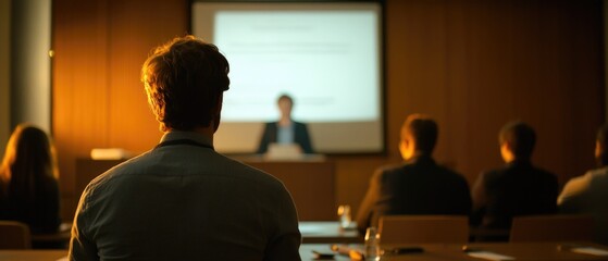 Group of people seated, focused on a presentation or meeting