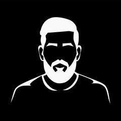 Minimalist monochrome portrait of a man with short hair and a beard