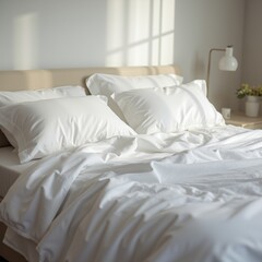  White Bed Sheets and Pillows in a Bright Bedroom