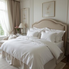  Luxurious White Bedding in a Sunlit Bedroom