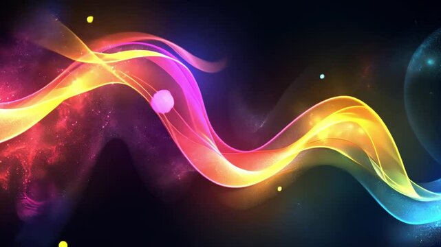A colorful, rainbow-colored wave of light with a lot of sparkles