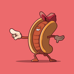 Crazy Hot Dog Character vector illustration. Fast food, mascot design concept.