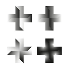 Obraz premium Gradient cross icons. Abstract modern symbols. Black white glowing effect. Vector illustration.