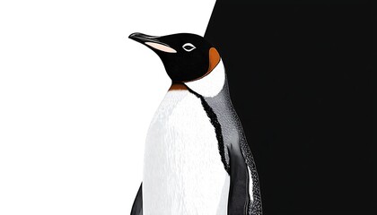 Obraz premium Lighthearted penguin illustration, minimalist with half black and white fill