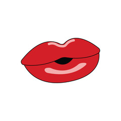 lips with red-colored lipstick isolated on a white background