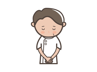頭を下げて謝罪する男性整体師（マッサージ師）の上半身イラスト